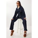 Lovelyİstanbul Kuşaklı Denim Ceket Pantolon Takım LRI0020 KOYU MAVİ