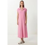 Lovelyİstanbul Polo Yaka Cepli Örme Elbise LDZ0038 PEMBE