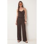 Lovelyİstanbul Volanlı Bluz Pantolon Krinkıl Takım LFW0025 KAHVERENGİ