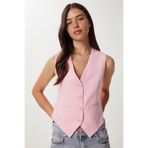 Lovelyİstanbul Vucüda Oturan Crop Dokuma Yelek PEMBE LTO0003