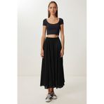 Lovelyİstanbul Yazlık Kloş Midi Dokuma Etek LCR0110 SİYAH