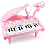 Love&Mini Çocuklar için piyano oyuncak klavye doğum günü hediyesi yaş 1+pembe 24 tuşları yürümeye başlayan piyano müzik oyuncak aletleri mikrofon ile