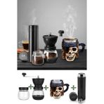 Lovesta Home Dijital Göstergeli Çelik Termos, Seramik Cam Kahve Öğütücü, Korsan Kuru Kafa Çelik Kupa Bardak - Çok Renkli - 450 - 500 ml