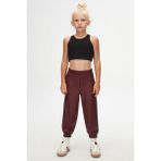 Lovetti Bordo Kız Çocuk Çıtçıtlı Paça Büzgüllü Kışlık Deri Pantolon - 10 Yaş