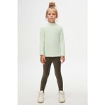 LOVETTI Soft Yeşil Basic Kışlık Yarım Balıkçı Yaka Uzun Kollu Kız Çocuk Tişört