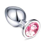 LOVEX Anal Sex Toys Butt Plug 8.2 cm Paslanmaz Çelik Metal Tıkaç Orta Seviye Boy Krom Anal Seks Plug Pembe Taşlı Large 90 gr Dengeli Yüzey Kadın Erkek ve Çiftler için Cinsel Zevk & Seks Araçları