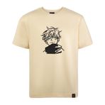 Loviras Unisex Pamuklu tişört JUJUTSU KAISEN anime full nakışlı Bisiklet yaka tişört oversize giyim ekstra rahat tişört | 3 göz alıcı renk tonları kırık beyaz, bej ve siyah tshirt (Bej, M)