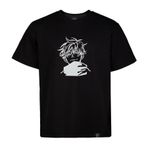Loviras Unisex Pamuklu tişört JUJUTSU KAISEN anime full nakışlı Bisiklet yaka tişört oversize giyim ekstra rahat tişört | 3 göz alıcı renk tonları kırık beyaz, bej ve siyah tshirt (Black, M)