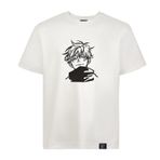 Loviras Unisex Pamuklu tişört JUJUTSU KAISEN anime full nakışlı Bisiklet yaka tişört oversize giyim ekstra rahat tişört | 3 göz alıcı renk tonları kırık beyaz, bej ve siyah tshirt (Kırık beyaz, L)