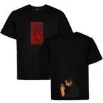 Loviras Unisex Pamuklu tişört MIYAMOTO MUSASHI anime full arka ve önü nakışlı bisiklet yaka tişört oversize giyim rahat tişört | Göz alıcı renk tonları kırık beyaz, bej ve siyah tshirt (Siyah, M)