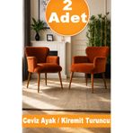 LOVİSSE HOME Quantum Kiremit Ceviz Ayak, Turuncu Kadife Berjer, Tekli Koltuk, Ofis, Bekleme, Balkon, Sandalye, çayseti