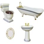 Lovoski 1/12 Dollhouse Porselen Banyo Mobilya Seti Mavi Sınır Tuvalet & Küvet (Yurt Dışından) - Renkli