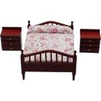 Lovoski 1/12 Ölçekli Dollhouse Minyatür Mini Mobilya Yatak Gece Masa Dıy Süsler Kahverengi Set (Yurt Dışından)