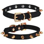 LOVPE Tek Sıra Altın Çivili Çivili Deri Köpek Tasması/Kedi Tasması Altın Yapay Elmas Tokalı Küçük Köpek/Kedi Yavrusu Kitty için (Siyah, XS)