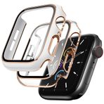 Lovrug Apple Watch Kılıfı ile Uyumlu 2 Paket Kılıf 44 mm SE/Serisi 6/5/4 Dahili Temperli Cam Ekran Koruyucu Ultra İnce Tampon Tam Kaplama iWatch Koruyucu Kılıf Kadın Erkek (Beyaz/Şeffaf)