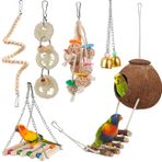 lovyoCoCo Kuş Muhabbet Kuşu Oyuncak Kuş Kafesi Hamak Kuş Levreği Doğal Hindistan Cevizi Hideaway Merdivenli Salıncak Çiğneme Asılı Çan Oyuncağı, Parakeet, Conure, Cockatiel, Muhabbet Kuşları, Aşk Kuşları,