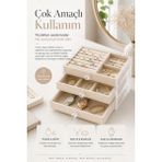 Lowell Home Çok Bölmeli Çekmeceli Takı Kutusu Kadife Dokulu Şeffaf Kapaklı Saklama Kabı