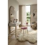 lowena home Modern Pembe Peluş Kumaşlı Papatya Tasarım Makyaj Sandalyesi Yuvarlak Form Minderli Metal Ayaklı
