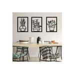 Lowenart Siyah Ahşap 3lü Saksı Çiçekler Duvar Dekoru Salon Mutfak Balkon Bahçe Için 40x80 Cm Tablo Seti