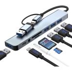 Loydia Usb C Hub, 8'I 1 Arada Usb Hub 3.0 Çok Portlu Adaptör, Usb 3.0 Bağlantı Noktaları, Sd/Tf Kart Okuyucu, Usb-C 3 X Usb 2.0 Veri Bağlantı N