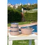 LOZA HOME KIZARTMA VE SAKLAMA SETİ | TOPRAK | 3’lü Saklama Kabı Seti | Sızdırmaz Kapaklı | 22 cm Emaye Kızartma Tenceresi