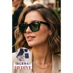 Lozzo Kadın UV400 Siyah Çerçeve Yeşil Cam Güneş Gözlüğü 23014C2Y