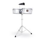 LP Latin Percussion LPA256 Timbales Aspire Chrome 13" + 14", çelik kazan derinliği 16,5 cm, yüzeyi nikel fırçalanmış, LP Aspire inek çanı dahil