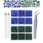 LPBeads 6000 adet zümrüt ve safir düzeltmesiz yapay elmas, 6 farklı ebatta, yuvarlak kristal cam, düz sırt, yapay elmas, cımbız ve tırnak sanatı, el işi, kıyafet çantası, kendin yap için