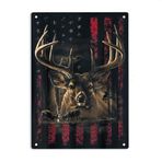 LQNMPPH Geyik Avı Amerikan Bayrağı İşaretleri Metal Teneke Levha, Avcı Posteri Ev/Ofis/Garajlar/Yatak Odası/Kafe Barlar Pub/Adam Mağarası Duvar Dekoru Plak Levhası 30x20 cm