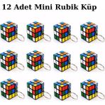 LRS Store 12 Adet Mini Rubik Küp Anahtarlıklı Parti Hediyesi Zeka Küpü Toptan Oyuncak