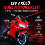 LRS Store Premium 12V Akülü Çocuk Yarış Motorsikleti Cool Wheel | 70 kg Taşıma | Süspansiyonlu | LED Teker Racing Motor - Kırmızı