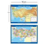 Lrs Store Türkiye Haritası 70x50 cm İp Askılı Çift Taraflı Siyasi ve Fiziki Okul-Ofis Harita, Mavi