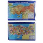 Lrs Store Türkiye Haritası Siyasi ve Fİziki Çift Taraflı Çıtalı 50x70 cm Eğitici Harita, Çok Renkli