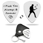 LRUIOMVE Komik Paslanmaz Çelik Gitar Seçtikleri İnek Derisi Deri Kılıf - I Pick You Always & Forever, Erkek Arkadaş Koca Müzisyen Gitarist Doğum Günü Sevgililer Günü Hediyeleri