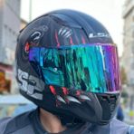 Ls2 Rapid 2 Clawn Full Face Motosiklet Kaskı Gökkuşağı Vizörlü - Siyah - Gri - Kırmızı - XS
