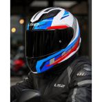 Ls2 Rapıd 2 Hyper Beyaz Mavi Kırmızı Fullface Motosiklet Kaskı Siyah Camlı+Şefaf Cam - 2XL