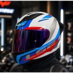 Ls2 Rapıd 2 Race Hyper Beyaz Mavi Kırmızı Kapalı Motosiklet Kaskı Gökkuşağı Camlı +Şefaf Cam - 3XL