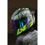 LS2 Rapıd 2 Race Raven Mat Siyah-Gri-Neon Sarı Kask (1 Renkli + 1 Şeffaf Vizörlü)