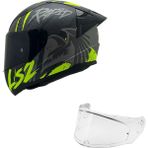 LS2 Rapid 2 Raven Mat Siyah Gri Neon Sarı Kask + Siyah Cam + Spoiler