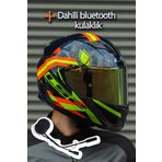 Ls2 Stream Evo Reflex Mavi Turuncu Kask + Dahili Bluetooth Kulaklık