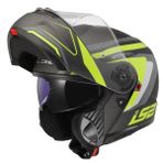 LS2 STROBE 2 Phantom Mat Titanium-Neon Sarı Kask, ECE 22.06 P/J Sertifikalı Çene Açılır Modüler Kask, KPA Kabuk, Dahili Güneş Vizörlü, Gözlük Uyumlu (XL)