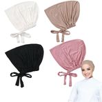 Lsydgn 4 adet hijab Undercap, kadın hijab alt şal, başörtüsü kadın müslüman, nefes alan elastik yatak örtüsü, siyah, haki, pembe, beyaz, Kestane Clair, M