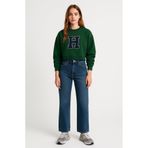 Ltb Bisiklet Yaka Baskılı Crop Yeşil Sweatshırt