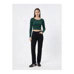 Ltb Uzun Kollu Bisiklet Yaka Crop Yeşil Sweatshırt