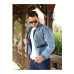 LTC Jeans Oversize Buz Mavi Yıkama Baskılı Erkek Fermuarlı Bomber Kot Ceket