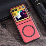Ltezixal Motorola Razr 50 Ultra ile Uyumlu Suni Deri Kılıf, PU Deri Telefon Kılıfı Magsafe Darbeye Dayanıklı Koruyucu Telefon Kılıfı Motorola Razr 50 Ultra'ya Uyar, Kırmızı