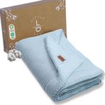 Lttle Dedi Alina%100 Organik Pamuklu Bebek Battaniyesi Kızlar/Erkek Çocuklar için 80x100 cm - Kundak ve Bebek Battaniyesi, Yumuşak Hafif Örgü Battaniye (Açık Mavi)