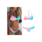 LU Lunita Gökkuşağı Renkli Sırtı İpli Halter Yaka Atma Ped Bikini Üstü