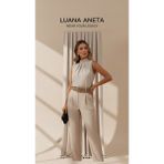 Luana Aneta-Bluz Kadınlar Için Şık Yüksek Yaka Kolsuz - Düz Renk Ofis ve Gece Gündüz Kullanım, - Bej - S - M