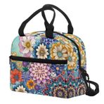 Luarisgur Boho Çiçek Öğle Yemeği Çantası Kadınlar için Kadın Öğle Yemeği Çantaları İş Seyahat Piknik Öğle Yemeği Çantası Yalıtımlı Öğle Yemeği Kutusu Omuz Askılı Yumuşak Soğutucu Çanta Trendy Yemek